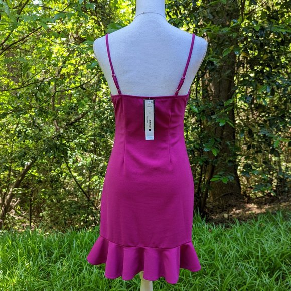 AQUA Ruffle Hem Party Mini Dress in Fuchsia Size Small Sleeveless Lined - Picture 3 of 7